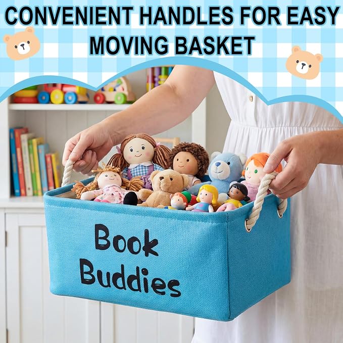 Marsui Book Buddies Themed Storage Basket, Book Buddies Basket for Classroom Reading Prizes Storage Bin Bookish Accessories Bookworm Gift for Club Members Student Teacher Classroom Reading Accessories - Image 4