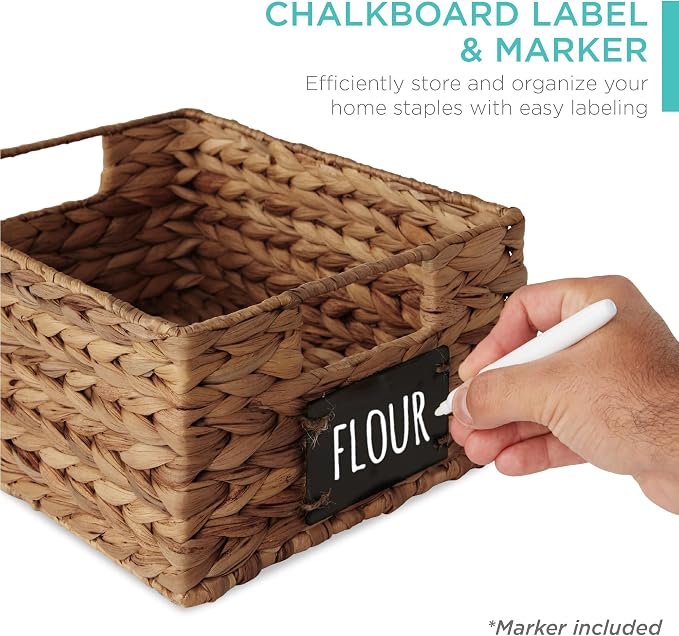 Best Choice Products Set of 4 9x12in Water Hyacinth Pantry Baskets, Woven Organizers w/Chalkboard Label, Chalk Marker - Chestnut - Image 2