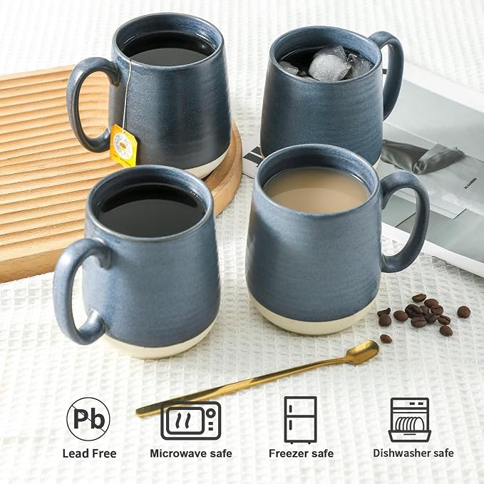 Hasense Coffee Cups Ceramic, Coffee Mugs with Handles Set of 4, 15 oz Tea Cups for Home and Office, Stylish Colorblocking Mugs for Coffee, Tea, Latte, Hot Chocolate, Christmas Cups Gift, Deep Blue - Image 5