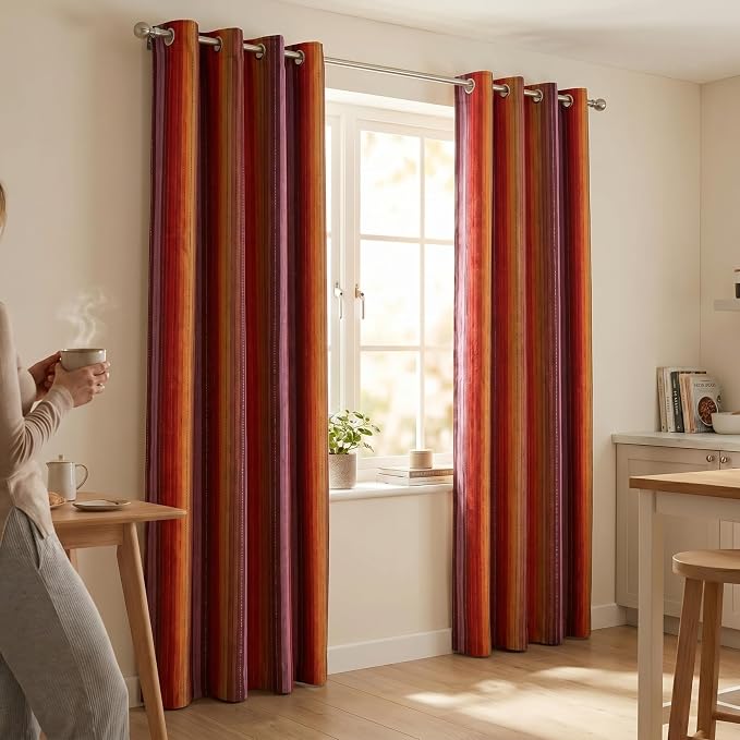Urban Villa Cotton Grommet Curtains 52x84 (2 Panels) Red Stripes - Image 9