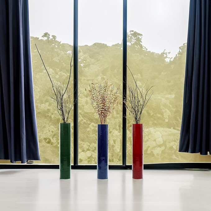 30-Inch-Tall Decorative Contemporary Bamboo Display Floor Vase - Cylinder Shape - Stylish Home Decor Accent - Modern Tall Vase for Living Room, Entryway, or Dining Room Decor, Blue - Image 6