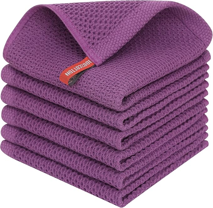 Homaxy 100% Cotton Waffle Weave Kitchen Dish Cloths 6-Pack, Purple | 12 x 12 Inches, Ultra Soft Absorbent Dish Towels, Quick Drying Dish Rags with Hanging Loop by Homaxy