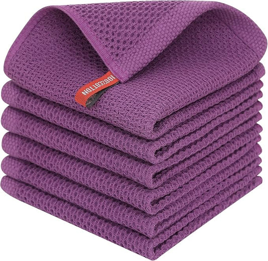 Homaxy 100% Cotton Waffle Weave Kitchen Dish Cloths 6-Pack, Purple | 12 x 12 Inches, Ultra Soft Absorbent Dish Towels, Quick Drying Dish Rags with Hanging Loop by Homaxy