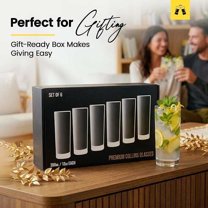 LEMONSODA Premium Highball Glass Set, Tom Collins Glasses 12oz Set of 6 - Image 8
