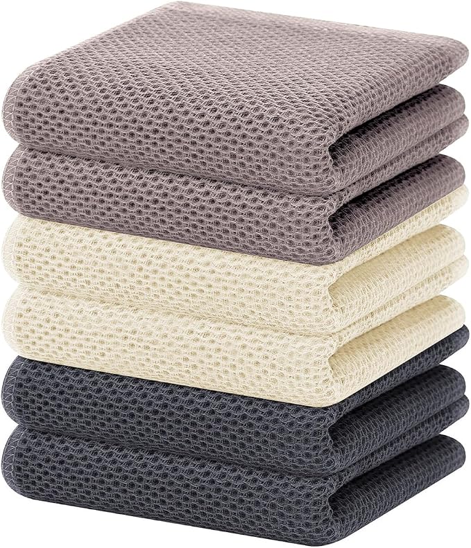 Homaxy 100% Cotton Waffle Weave Kitchen Dish Towels 6-Pack, Mixed Color | 13 x 28 Inches, Ultra Soft Absorbent Dish Towels, Quick Drying Cleaning Towels by Homaxy