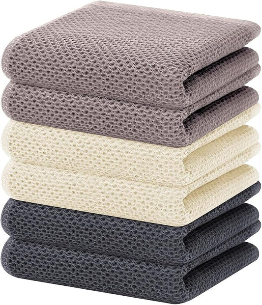 Homaxy 100% Cotton Waffle Weave Kitchen Dish Towels 6-Pack, Mixed Color | 13 x 28 Inches, Ultra Soft Absorbent Dish Towels, Quick Drying Cleaning Towels by Homaxy