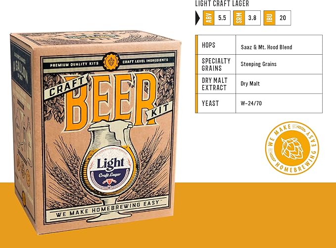 Craft A Brew - Light - Craft Lager - Beer Making Kit - Make Your Own Craft Beer - Complete Equipment and Supplies - Starter Home Brewing Kit - 1 Gallon