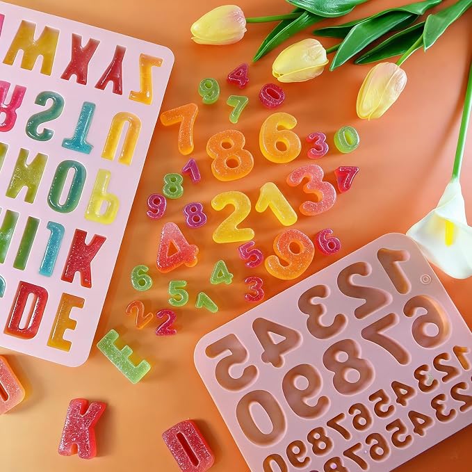 Letter Chocolate Molds, 2 Pack Silicone Letter Number Candy Mold | Alphabet Number Mold for Gummies, Ice Cubes, Cookies, Cupcake Decorations, Jelly, Jello, Birthday Party, Holiday Celebrations - Image 2