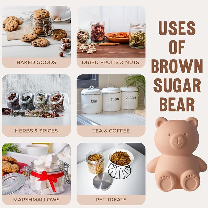 Brown Sugar Bear Keeper – 3D Terracotta Clay Sugar Saver Softener, Reusable Moisture Stone for Brown Sugar, Cookies, Marshmallows, Herbs, Baking & Kitchen Storage - Image 4