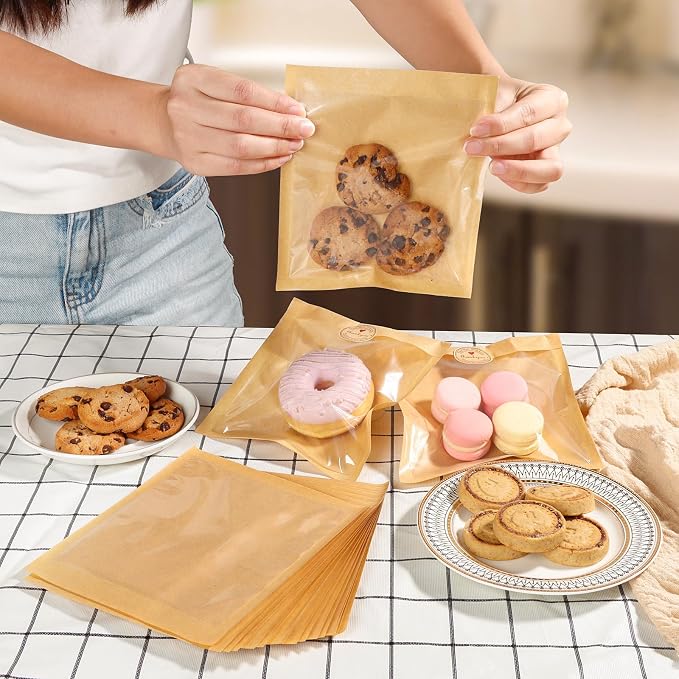 SUREHOME Cookie Bags Small Brown Paper Bags with Window 100 Pcs Thank You Stickers 5.7 x 6.5 Inch Individual Heat Sealable Kraft Bakery Bags for Gift Giving, Treats, Snacks, Baked Goods Packaging - Image 5