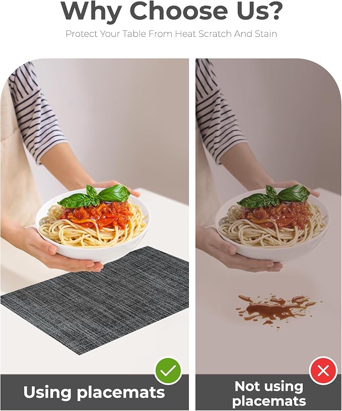 Leetaltree Black and Grey Woven Placemats Set of 12 - Heat Resistant Non-Slip Place mats for Dining Table, Washable Durable PVC Vinyl Woven Table Mats(Black & Grey, 12) - Image 8