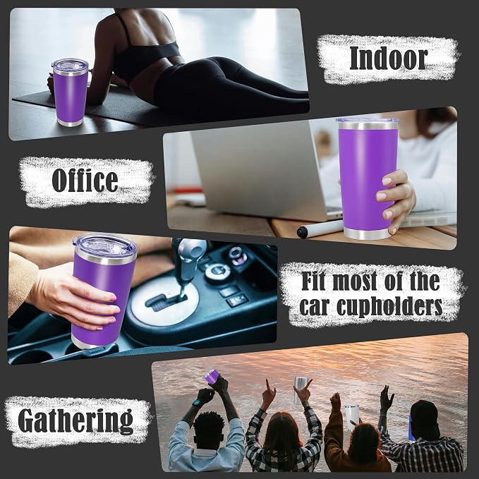 20oz Tumbler Insulated Coffee Tumblers with Lid Stainless Steel Purple 1P | 20 oz Tumblers Double Wall Insulated Vacuum 20oz Coffee Mug Leak Proof Tumblers with Lid Powder Coated - Purple 1 Pack - Image 6