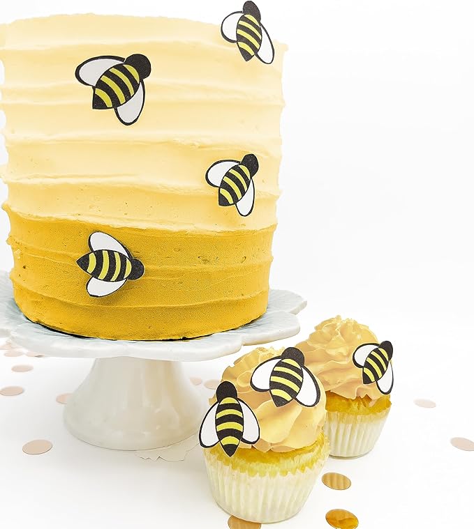Sugar Robot - Edible Bees for cake decorations - Small Size - Edible bumblebee cake decorations - Premium Crafted - Made in the USA Cake -Set of 24 (Bumble Bees) by SugarRobotInc