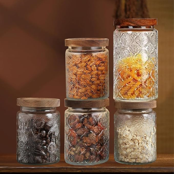 24 OZ Vintage Glass Jar with Lid, Airtight Food Storage Canisters with Bamboo for Kitchen Counter Pantry, Ideal for Coffee, Candy, Tea, Oats, Sugar, Cookies Decorative Jars-Sunflower - Image 7