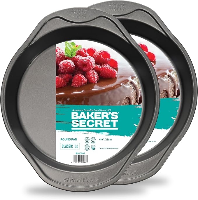 Baker's Secret 2pcs Nonstick Round Cake Pan 9", Carbon Steel Pan with Premium Food-Grade Coating, Non-stick Cake Pan for Birthday Cakes and others, Bakeware DIY - The Classic Collection by BakersSecret