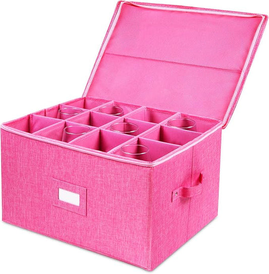 Wine Glass Storage Box, Stemware Storage Containers Cases with Dividers | Stackable Moving Supplies for 12 Wine Glasses, Drinkware , Glassware or Crystal, Hard Top and Stackable (Pink) by popoly