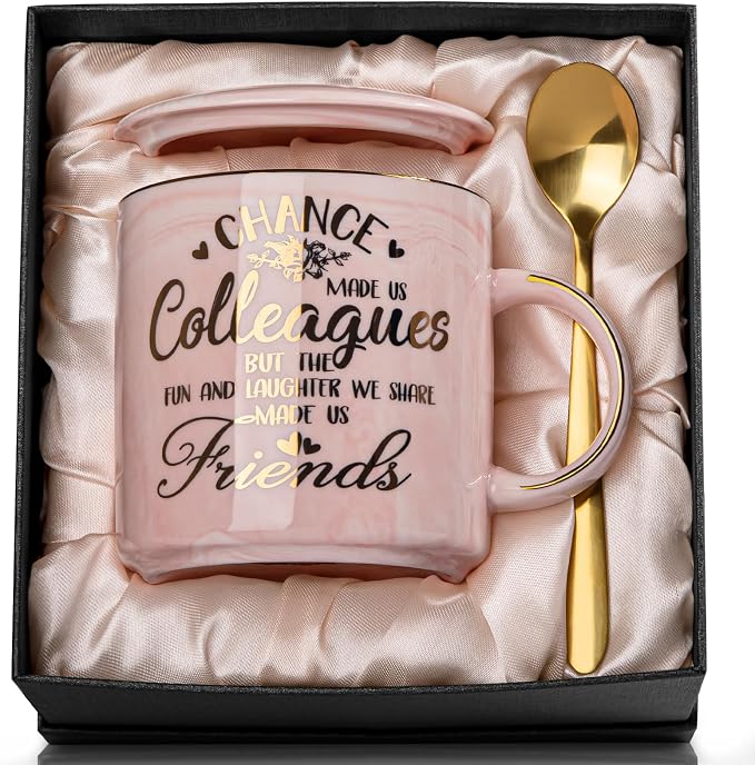 Coworker Leaving Gifts for Women, Chance Made Us Colleagues Coffee Cup, Funny Going Away Farewell Gifts for Coworkers Female, Birthday Thank You Gift, 14oz Pink Marble Gold Print Mug, Nicely Boxed | Going Away Farewell Gifts for Coworkers Female, Cowor... by ALBISS