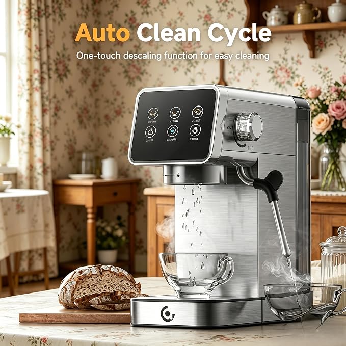 AMZCHEF 20 Bar Home Espresso Coffee Machine | LED Touchscreen, Built-in Milk Frother, Self-Cleaning Function, Makes Latte & Cappuccino, Ideal Coffee Starter Machine - Image 4