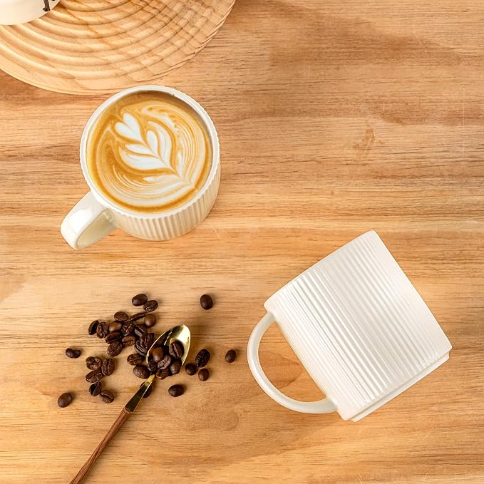 theterra Ceramic Coffee Mugs Set of 6, 14.2 oz Coffee Cups with Handle | Handmade, Suitable for Latte, Tea, Milk, Beer & Hot Cocoa, Beige - Image 3