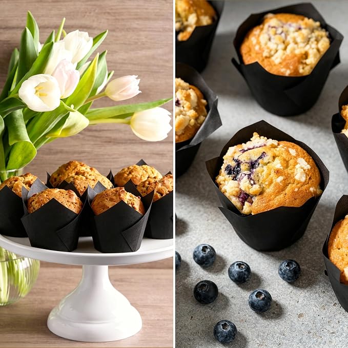 150 Pcs Mini Cupcake Liners Muffin Liners Baking Cups | Tulip Cupcake Liner for Baking Wedding, Birthday, Baby Shower Parties, Black - Image 6