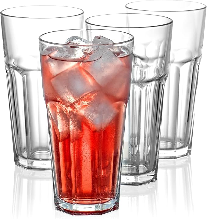 Red Co. Set of 4 Clear Glass 22 Fl Oz Drinking Highball Tumblers for Water, Juice, Beer, Cocktails by RedCo