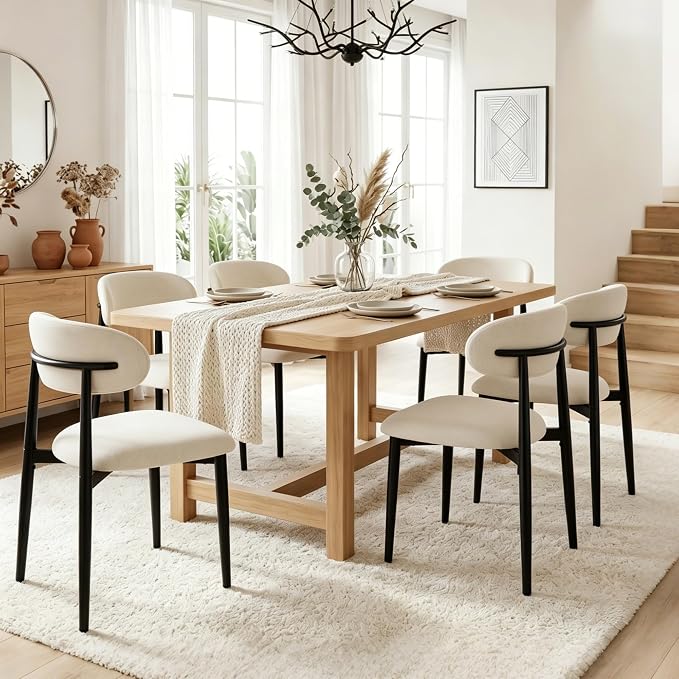 UVV Dining Chairs Set of 6, Metal Kitchen Chairs with Modern Fabric Upholstered for Dining Room, Beige by UVVLivetheQualityLife