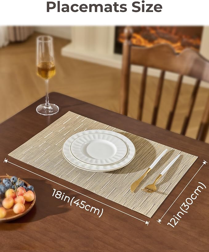 Leetaltree Light Brown Placemats Set of 6 - Heat Resistant Non-Slip Place mats for Dining Table, Washable Durable PVC Vinyl Woven Table Mats（Light Brown, 6） - Image 4