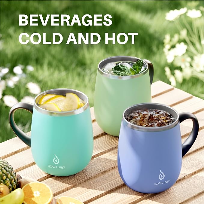 Ideus 16 oz (470 ml) Insulated Coffee Mug with Handle and Lid, Double Wall Stainless Steel Vacuum Thermal Coffee Mug, Travel Coffee Cup Thermal Cup for Home and Office (Sky Blue) - Image 8