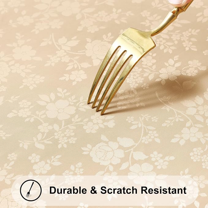 Smiry Rectangle Waterproof Heavy Duty Vinyl Tablecloths, 60 x 102 Inch | Wipeable Washable Floral Embossed Table Cover for Kitchen and Dining Room, Indoor & Outdoor Use, Champagne - Image 5