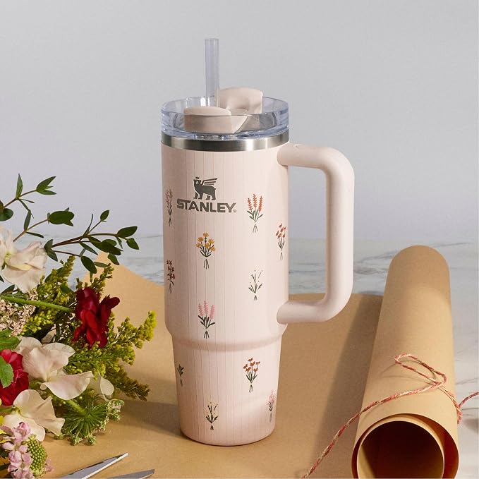 STANLEY Quencher H2.0 Flow State Tumbler, 40 oz, Rose Quartz Bouquets | Handle and Straw | 3-Position Lid | Cup Holder Compatible for Travel | Insulated Stainless Steel Cup | BPA-Free - Image 10
