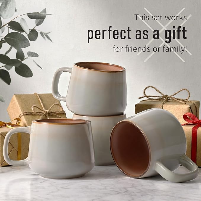 Ava Nord Stoneware Ceramic Coffee Mugs Set of 4-12 oz - Sage Ash | Lead-Free, Non-Toxic, Freezer - Microwave & Dishwasher Safe, Comfortable Handle, Aesthetic Nordic Design for Tea, Latte - Image 6