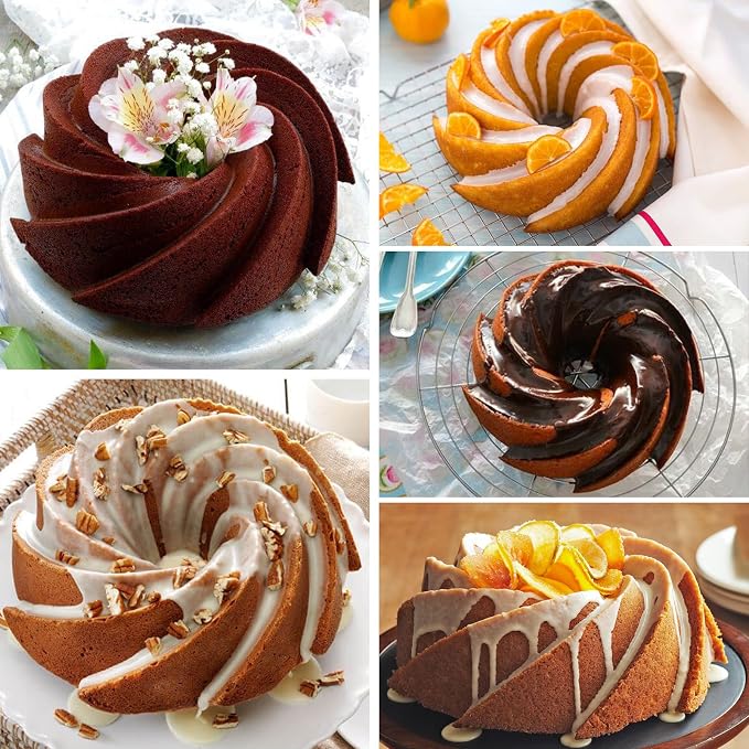HUAKENER Large Fluted Cake Pan (2 Pack) - Nonstick Fluted Tube Pan ﻿ | 9.5 Inch Silicone Cake Molds, Large Round Silicone Mold for Cake, Brownie, Cornbread, Jello Cake - Image 5