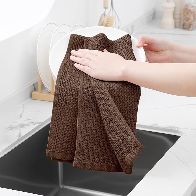 Homaxy 100% Cotton Waffle Weave Kitchen Dish Towels 18-Pack, Coffee | 13 x 28 Inches, Ultra Soft Absorbent Dish Towels, Quick Drying Cleaning Towels - Image 4