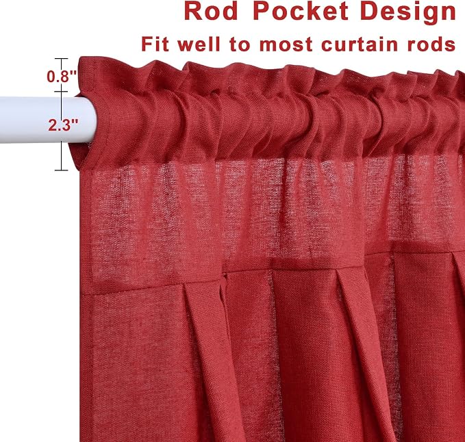 Likiyol Linen Valances for Windows Farmhouse Ruffle Swag Valance Rustic Country Window Valances Light Filtering Kitchen Curtains Rod Pocket Valance Curtains for Bathroom Cafe, Red, 60" W x 36" L - Image 5