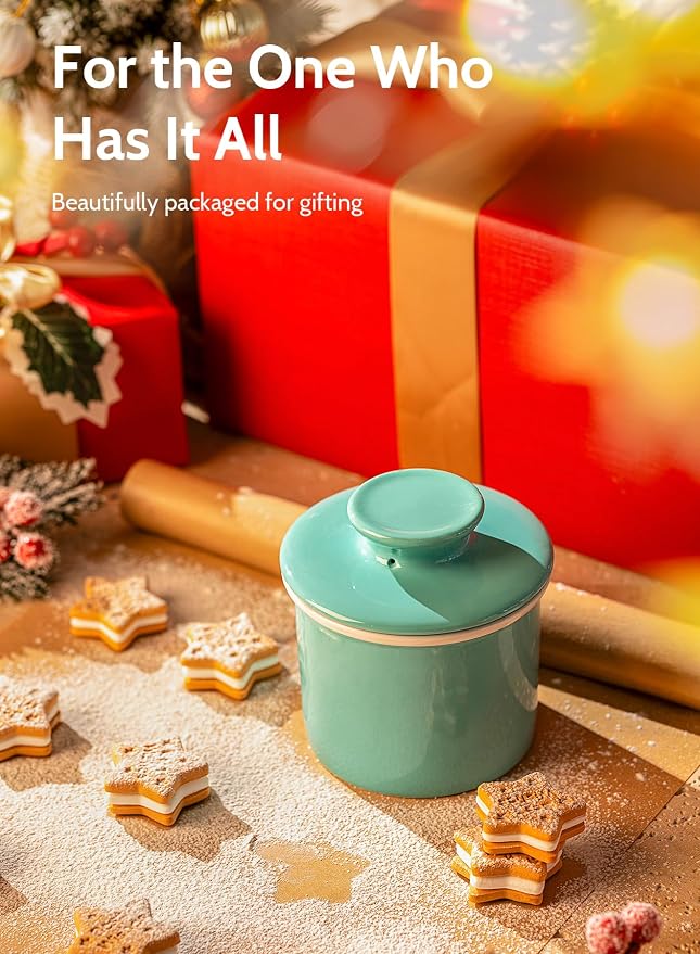 Sweese French Butter Dish with Lid - Butter Crock for Counter with Water Line for Spreadable Butter - No More Hard Butter - Turquoise - Image 3