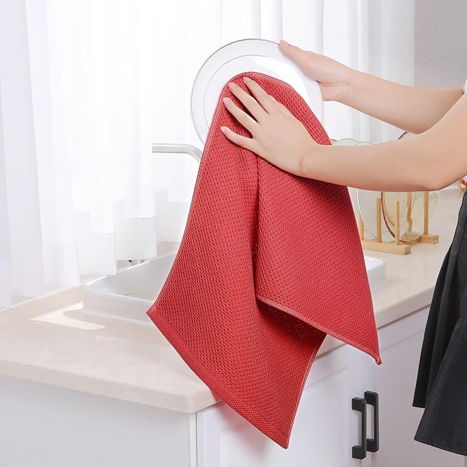 Homaxy 100% Cotton Waffle Weave Kitchen Dish Towels 4-Pack, Brick Red | 13 x 28 Inches, Ultra Soft Absorbent Dish Towels, Quick Drying Cleaning Towels - Image 4