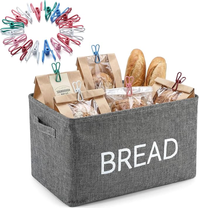 17 Pcs Bread Basket Sets, Bread Storage Bin for Pantry Shelves with 16 Pcs 2 Inch Chip Clips, Kitchen Basket Organizer for Home, Chips, Popcorn, Candy, Pretzels by Newtay