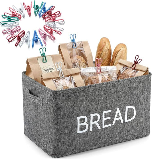 17 Pcs Bread Basket Sets, Bread Storage Bin for Pantry Shelves with 16 Pcs 2 Inch Chip Clips, Kitchen Basket Organizer for Home, Chips, Popcorn, Candy, Pretzels by Newtay