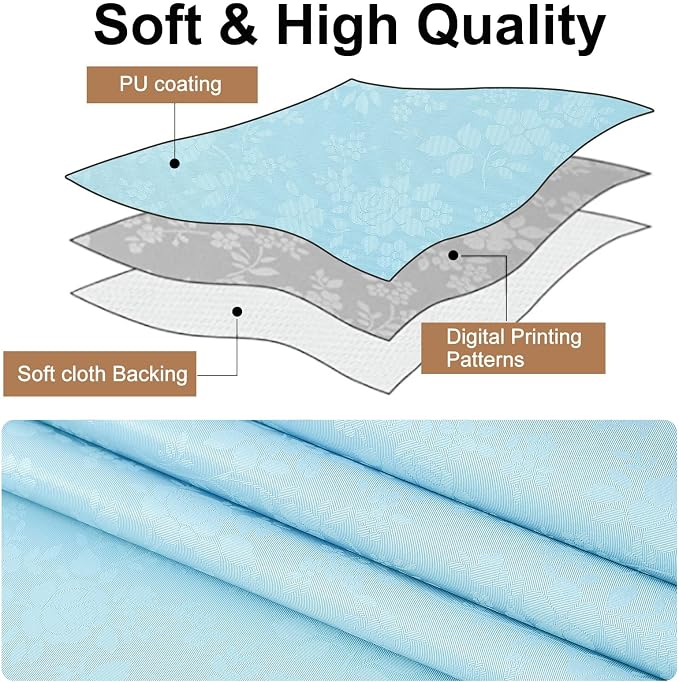 Smiry Rectangle Waterproof Heavy Duty Vinyl Tablecloths, 60 x 120 Inch | Wipeable Washable Floral Embossed Table Cover for Kitchen and Dining Room, Indoor & Outdoor Use, Light Blue - Image 6