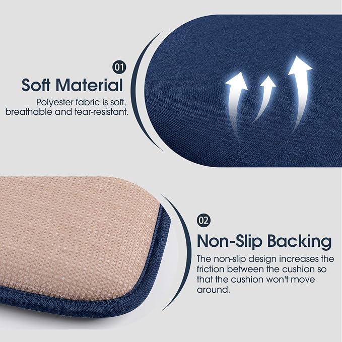 TushGuard Chair Cushions, 4 Pack Memory Foam Chair Pads, Navy Blue | Dining Chair Pads with Fixed Straps, Thin Seat Cushion, Anti-Slip Kitchen Chair Cushion Set - Image 2