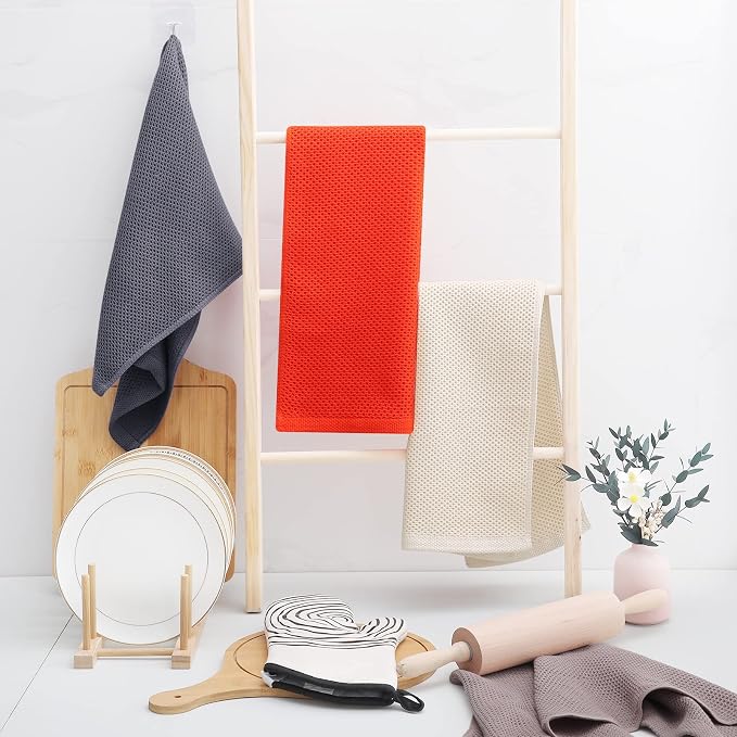 Homaxy 100% Cotton Waffle Weave Kitchen Dish Towels 4-Pack, Multicolor | 13 x 28 Inches, Ultra Soft Absorbent Dish Towels, Quick Drying Cleaning Towels - Image 6