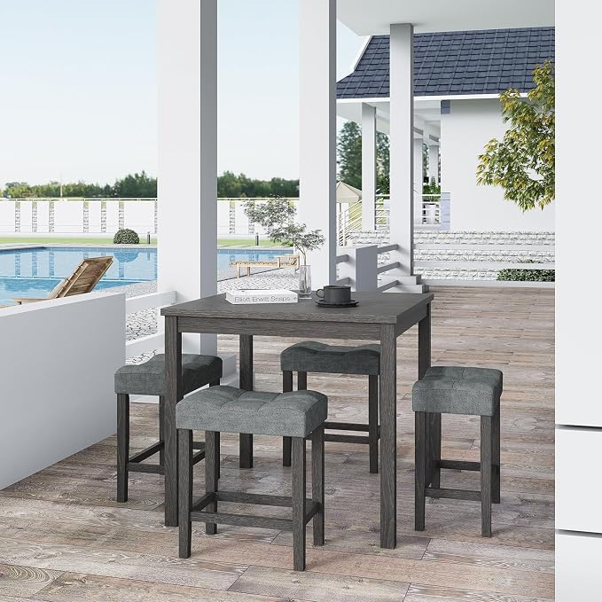 allamazing 5-Piece Counter Dinner Height Table Set, Indoor Modern Rectangular Dining Table Furniture Set for Kitchen, 35 inch Dining Table with 4 stools (1+4 Black) - Image 7