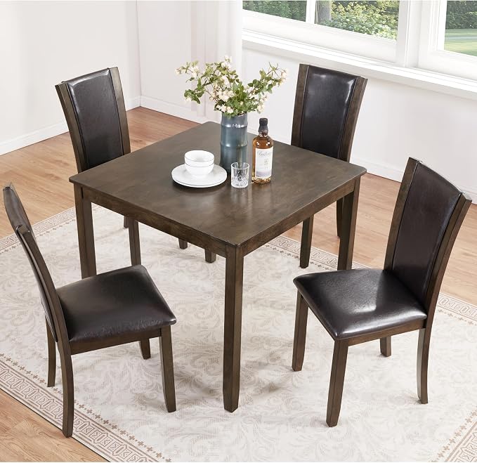 5-Piece Dining Table Set for 4, Kitchen Dining Table with 4 Soft Cushioned Solid Wood Chairs, Ideal for Home or Restaurant Use.(Dark Walnut_Small) - Image 3