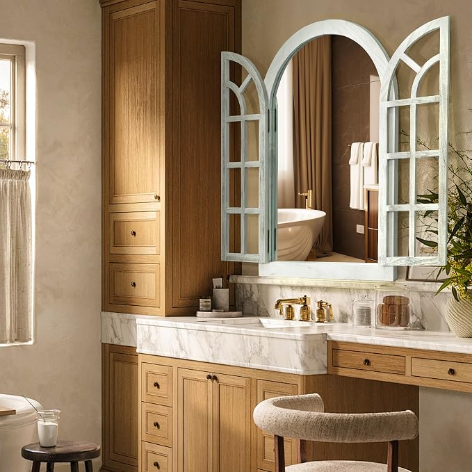 Window Mirrors for Wall Decor -White Arched Wall Mirror Farmhouse Wall Decor Wood Frame Decorative Wall Mirrors Like Window for Bedroom, Living Room, Entrance, Dining Room - Image 2