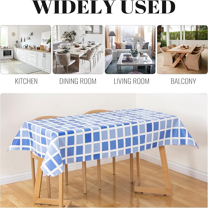 FIFTY FEET 84 * 60 Inch Rectangle Tablecloth, Vinyl Tablecloth with Flannel Backing for Rectangle Tables Waterproof, Plastic Picnic Table Cover for Dining Table/Buffet Parties/Camping(Blue Plaid) - Image 7