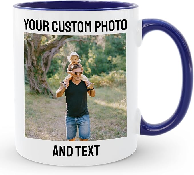 Personalized Coffee Mug | Custom Photo Text and Logo Ceramic Mug | Customized 11 Oz Tea Cup | Unique Gift for Men & Women – Taza Personalizadas Design with Picture or Message | White – Blue by Homebee