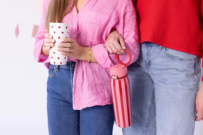 Simple Modern Insulated Travel Coffee Mug 360° Lid | 16oz | Hearts | Voyager Ceramic-Lined Insulated Stainless Steel Coffee Tumbler Iced Coffee Cup, Mug with Lid | Fits Cupholder, Crimson Hearts - Image 6