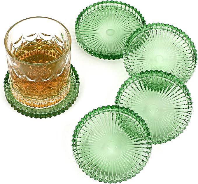 Modern Clear Coaster Set of 5- Glass Coasters for Drinks, Clear Green | Crystal Coasters Round Cup Mat Coffee Table Decor for Office, Kitchen, Bar, Dining Room, Living Room, Patio by Unknown