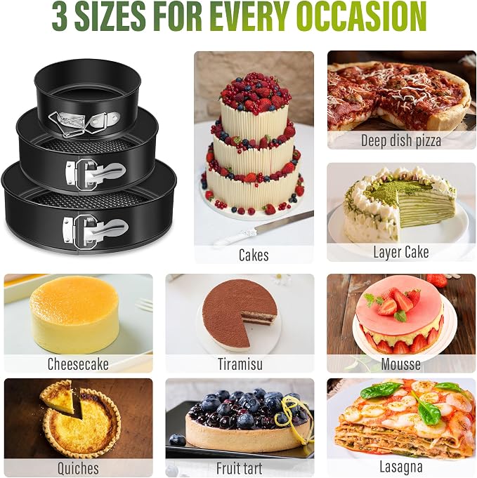 Vakoo 4+7+9 Inch Springform Pan - Nonstick, Leakproof Cheesecake Pan for Baking, Easy Release, No Parchment Paper Needed, Set of 3 - Image 2