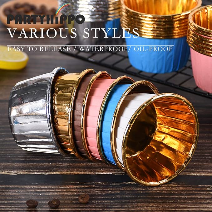 Party Hippo Cupcake Cups, 3.5 Oz 50 pcs Disposable Foil Muffin Liners, Gold Baking Cups, Ramekin Aluminum Cupcake Tip Pan Ramekin Holders, Little Baking Cups (50, Rose) - Image 4